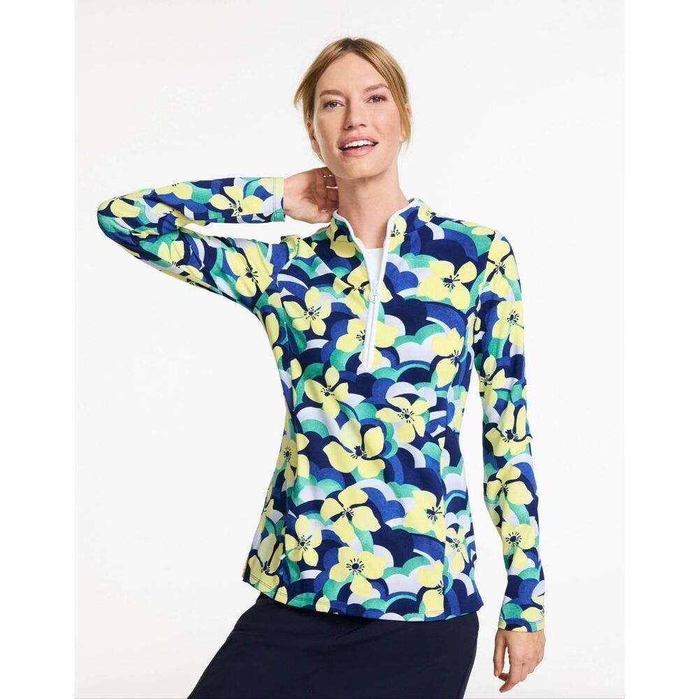 T by Talbots OUT & ABOUT HALF-ZIP PULLOVER - LAYERED BLOOMS long sleeve top size